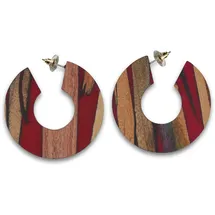 Steuer Creolen Holz Acryl rot bunt Messing one-size