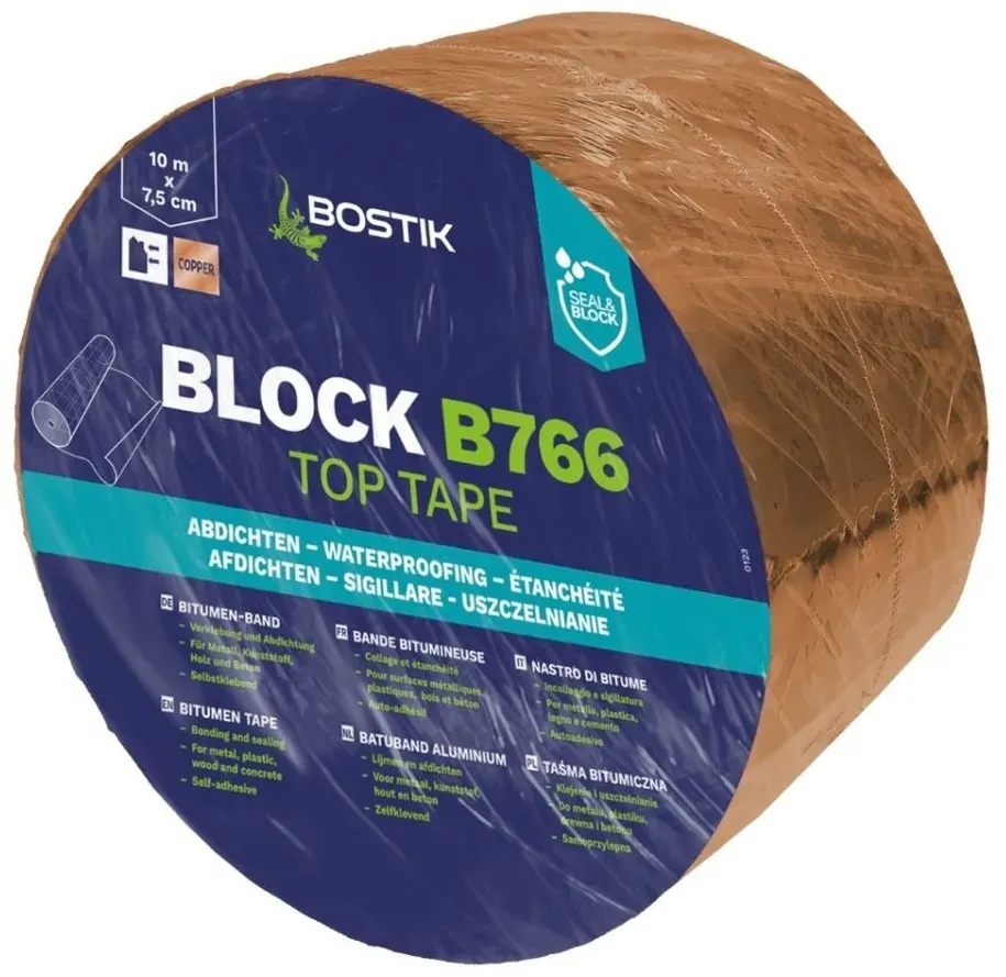 Bostik Block B766 Top Tape Kupfer 75mm x 10m Rolle Bitumen Dichtband