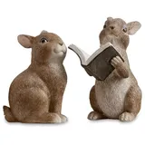 Loberon Hase 2er Set Millyar, Zwei Designs, handbemalte Osterhasen, nostalgisches Design, Ostern, Osterfiguren, Osterdeko, Polyresin, braun