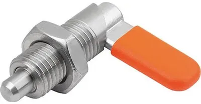 SPERRRIEGEL, D=6, M10, FORM:D M. GEW.HÜLSE/MUTTER/KAPPE, EDELSTAHL BLANK, KOMP:POLYPROPYLEN ORANGE RAL2004