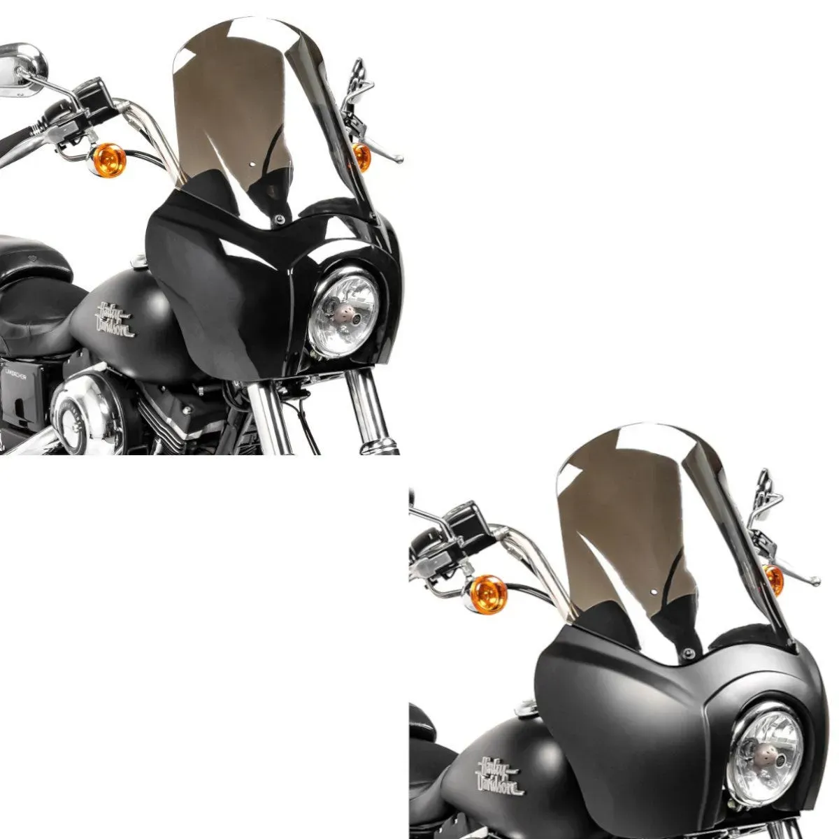 Set: Frontverkleidung passend für Harley Davidson Dyna Low Rider / Street Bob Craftride MG5 mit Scheibe schwarz-rauchgrau + Frontverkleidung passend für Harley Davidson Dyna Low Rider / Street Bob Craftride MG5 mit Scheibe schwarz-matt rauchgrau