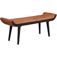 KADIMA DESIGN Sitzbank, Braun, Leder, Echtholz,Mangoholz, Organisch, Stativgestell, 125x51x38