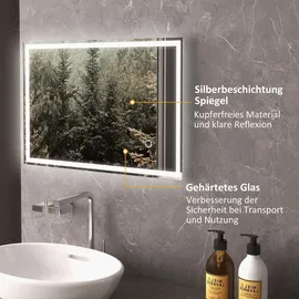 Homcom Badspiegel mit LED-Leuchte, 70 x 50 cm Silber