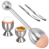 Mutig Eierköpfer Eieröffner Topper Cutter Set Eier Edelstahl Shell Remover Separator, (präzises Öffnen von Eiern, perfekte Frühstücks-Ergänzung, Eierschalenbrecher Eieröffner mit 2 Tassen, 2 Löffeln, 1 Topper), Eierschalensollbruchstellenverursacher, Remover Separator silberfarben