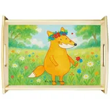 Mr. & Mrs. Panda Tablett Fuchs Blumen Design, betttablett, Weiß, Boho, Blumenliebe, tablett au, Echtholz lasiert, (Packung, 1-tlg) weiß