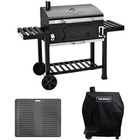 TAINO HERO XXL Holzkohlegrill Set Abdeckhaube Grillplatte Smoker Grillwagen