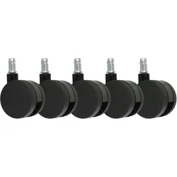 KADIMA DESIGN 5er Set Rollen für Bürostuhl Schwarz Stift 11mm/Durchmesser 60mm Weichbodenrollen Drehstuhlrollen