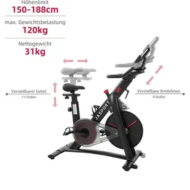 JASPORT Smart Indoor Speedbike S3, leise Heimtrainer, Magnetbremssystem, App mit Trainingskursen, Kinomap & Zwift kompatibel, inkl. Pulsgurt - Schwarz/Weiß