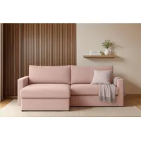 Fun Möbel Ecksofa Schlafsofa Sofa BENDIK in Stoff, Ottomane Links oder Rechts, Bettkasten, Rundumbezug rosa