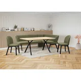 OTTO home Eckbankgruppe OTTO HOME "Aretha Essecke, Sitzgruppe, Eckbank, Küchenbank", grün (mayfly, schwarz), B:215cm H:87cm T:150cm, 90% PES, 5% Nylon, 5% Rayon, Sitzmöbel-Sets, Eckbankgruppe, Esszimmer Sitzgruppe, Tisch, Stühle und Bank gepolstert, Nosagfederung