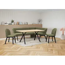 OTTO home Eckbankgruppe OTTO HOME "Aretha Essecke, Sitzgruppe, Eckbank, Küchenbank", grün (mayfly, schwarz), B:215cm H:87cm T:150cm, 90% PES, 5% Nylon, 5% Rayon, Sitzmöbel-Sets, Eckbankgruppe, Esszimmer Sitzgruppe, Tisch, Stühle und Bank gepolstert, Nosagfederung