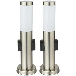 2er Set Steh Leuchten Edelstahl Park Garten Strahler IP44 2x Steckdose im Set inklusive LED Leuchtmittel