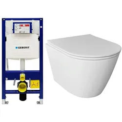 Alpenberger Wand WC mit Geberit Spülkasten WC Vorwandelement | Kloschüssel mit Toilettendeckel | Spülrandloses Hänge WC Moderne Toiletten Komplettset