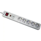 Electraline 62090, Steckdosenleiste 5-Fach mit Schalter mit 1 USB, Kabel 1,5m / Mehrfachsteckdose/Tischsteckdose Steckerleiste, Argent