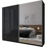 Domando Kleiderschrank Sila Modern für Schlafzimmer Breite 244cm, Schwebetüren, Hochglanz, Spiegel in Schwarz Matt und Schwarz Hochglanz mit Spiegel