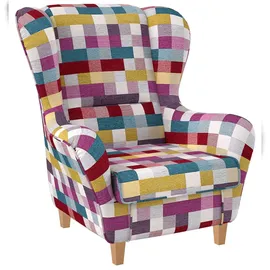 Supellex Sofia Ohrensessel mit Hocker | Design Patchwork kariert bunt