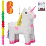 relaxdays Papierdekoration 4-tlg. Pinata Set "Einhorn" gelb|weiß