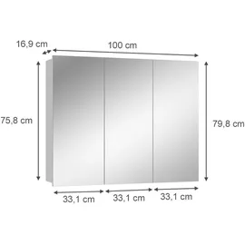 Vicco Badspiegelschrank Sola, 100 x 79.8 cm mit 3 Türen,