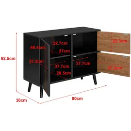 [en.casa] Sideboard Gislaved 80x30x62,5cm Schwarz/Dunkler Holzton