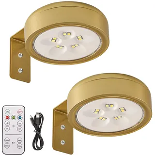 ASOFTY 2 Stück Bildbeleuchtung Kabellos, Bild Licht mit Fernbedienung, Bilderleuchte Kabellos mit 3 Farbtemperaturen, Malerei Licht für Bilder, Fotorahmen, Vitrine, Wand (Gold)