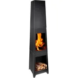 BBQ Collection Terrassenofen - Feuerstelle 36 x 36 x 150 cm - Gartenkamin für Brennholz - Gartenofen mit Ascheauffangbehälter und Holzablage - Terassenofen Außen - Karbonstahl