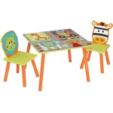 Woltu Kindertisch Waldtiere 3-tlg. 90 x 60 cm Kiefer lackiert mehrfarbig