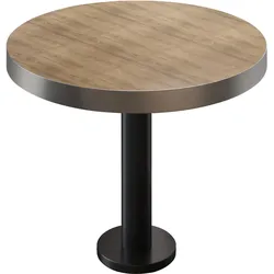 BML | Bistrotisch | Ø:H 70 x 77 cm | Eiche / Schwarz | Rund | Edelstahl Rand