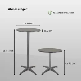 Baumarktplus 2x Stehtisch 2in1 Bistrotisch Alu klappbar höhenverstellbar 70/115 cm ø 60 cm