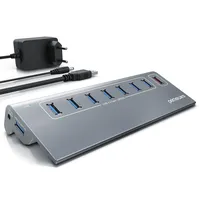 Primewire 8 Port USB 3.2 Gen.1 Port Hub - 8 x USB 3.2 Gen1, Davon 1x USB Ladeport smart Charge - 8 Port Verteiler mit Netzteil - Alugehäuse - für Pc