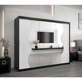 abiks möbel Schwebetürenschrank MADRYT 250 x 200 x 62 cm Schwarz/Weiß