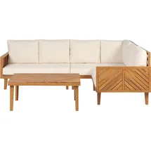 Beliani Lounge Set Hellbraun Akazienholz 4-teilig für 4 Personen mit Auflagen Hellbeige Stoff Couchtisch Ecksofa Outdoor Garten Terrasse Ausstattung