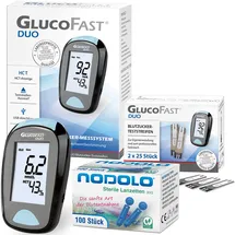 Glucofast Duo Blutzuckermessgerät mmol/l inkl. 60 Teststreifen und 110 Lanzetten