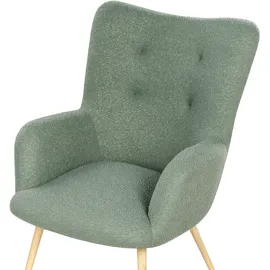 Beliani Ohrensessel Vejle Bouclé 70 x 100 x 80 cm Hellgrün mit Hocker