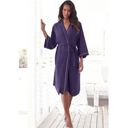 Kimono LASCANA, Damen, Gr. 40/42, lila (dunkellila), Single-Jersey, unifarben, Midilänge, Hausmäntel, in Wadenlänge und Kontrastpaspeln