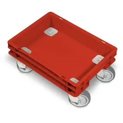 Rollkasten für 400x300mm Eurobehälter, graue Gummiräder, Trg 100 kg, rot