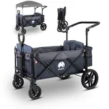 elvent® Allrounder Premium Bollerwagen - faltbar mit Dach | Sitzpolster, Hecktasche, Feststellbremse, Off-Road-Reifen, 5-Punkt-Gurt I 2 Kinder (Blau)