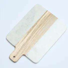 GAUMENKICK Schneidebrett Vesperbrett Mangoholz Marmor weiß braun Servierbrett 30cm