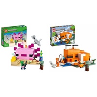 LEGO 21247 Minecraft Das Axolotl-Haus Set, baubare rosa Unterwasserbasis & 21178 Minecraft Die Fuchs-Lodge, Spielzeug