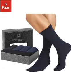 Businesssocken JOHN DEVIN, Herren, Gr. 39-42, blau (3x marine, 3x schwarz), Baumwollmischung, unifarben, elastisch, Socken, lange Form, wertig in Box verpackt
