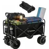 FOXSPORT Bollerwagen Faltbar, Handwagen bis 100kg belastbar, mit verstellbarer Griff, Gartenwagen für Strand, Garten, Einkäufe, 94 x 58 x 59CM,Sc... - Schwarz