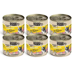 Dogs’n Tiger Adult, Katzenfutter, Herzlich, Nassfutter, Getreidefrei, Huhn, Rinderherzen & Karotte Dose 6x200 g
