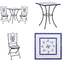 vidaXL 3 tlg. Bistro Set Mosaik Keramik Blau und Weiß - Mosaik Bistro-Set - Mosaik Bistro-Sets - Bistroset - Bistrosets - Blau