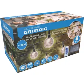 Grundig Solar Power Light String 9 M - 50 Lichter Lichterkette mit Solarpanel - Warmweißes Licht - 8 Modi - Schwarz
