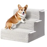 KSIIA Hundetreppe für Kleine Hunde 33cm Hoch, Haustiertreppe mit Abnehmbarem Waschbarem Bezug, Katzentreppe für Alte Katzen Hunde, Rutschfestem Hunderampe Hundetreppe für Bett Sofa, Grau