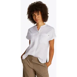 Kurzarmbluse »ESS LINEN COLLARLESS S/S BLOUSE«, mit Logostickerei,kühlendes Premium Leinen, Gr. 38, Optic White, , 47089837-38