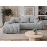 MIRJAN24 Ecksofa Ubo L Cord, mit Bettkasten und Schlaffunktion, 282x178x81 cm, Kissen-Set grau