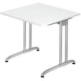 Hammerbacher Schreibtisch weiß quadratisch, C-Fuß-Gestell silber 80,0 x 80,0 cm