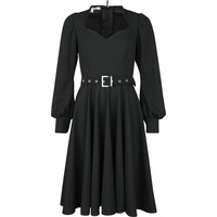 Belsira - Rockabilly Kleid knielang - Dress with Longsleeves - XS bis XXL - für Damen - Größe L - schwarz - L