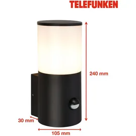 Telefunken - Wandleuchte Aussen mit Bewegungsmelder, Spritzwasserschutz, Dämmerungssensor, Aussenlampe, Wandlampe, Strahler, Außenbeleuchtung, Außenleuchte, 24x13,5x10,5 cm, Schwarz