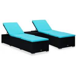 vidaXL 3-tlg. Garten-Sonnenliegen mit Teetisch Poly Rattan Schwarz